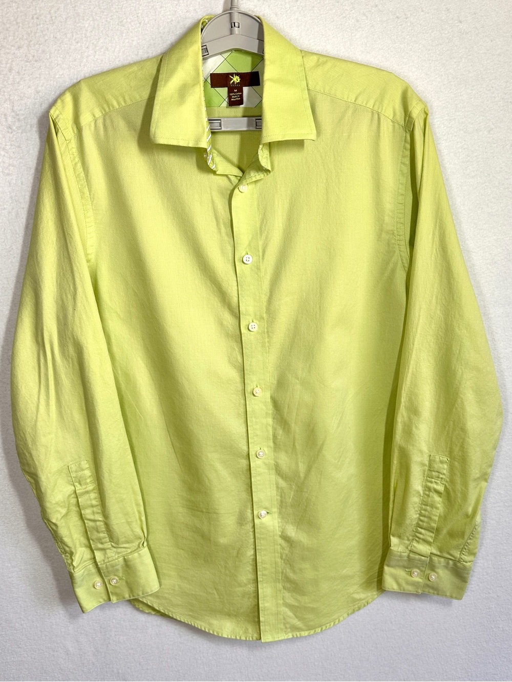 Egara Button Up Shirt Mens M Chartreuse Green Slim Fit 100% Cotton Long Sleeve